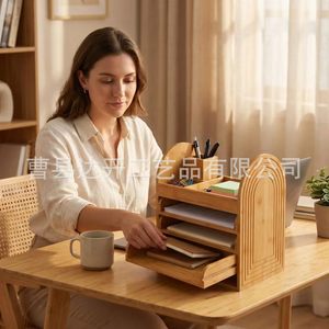 Organiseur de bureau en bois à 4 niveaux avec tiroirs coulissants pour le rangement de bureau - Product Image 3