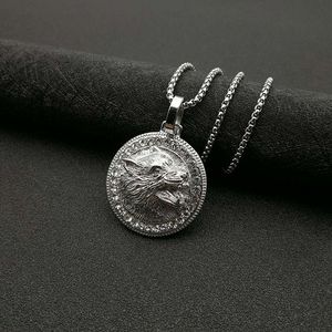 Collar con Colgante de Cabeza de Lobo, Acero Inoxidable, Chapado en Oro, con Incrustaciones de Diamantes, Joyería Unisex para Regalo - Product Image 4