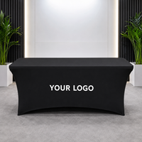 Housse de table extensible en polyester et spandex noir 6 pieds avec logo personnalisé pour hôtel, salon professionnel, événement