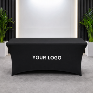 White 6ft Polyester Spandex Stretch Fitted <b>Table</b> <b>Cover</b> for Hotel Banquet Wedding Trade Show Event Rental Wholesale Custom Size - Product Image 1