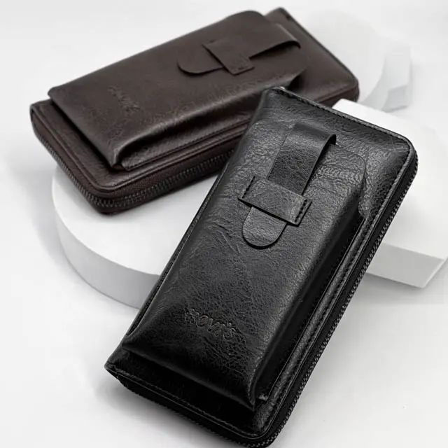 HOVI'S Hot sale 2022 New Style vintage causal males clutches wallet long zipper cell phone leather men wallet long card holder