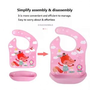 Bavoir pour bébé et tout-petit en PEVA imperméable, écologique, durable, avec motif de dessin animé détachable - Product Image 3