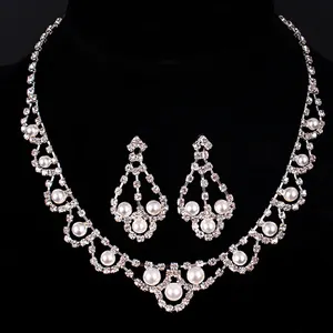 Fashion flower dangle drop earrings women gemstone necklace bridal jewelry set