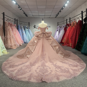Robe de Quinceañera élégante en or rose Dy1553, style corset cœur, avec appliques de sequins, robe bouffante, taille à volants, pour bal de promo et soirée Jancember - Product Image 6