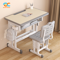 Ensemble de mobilier scolaire à prix direct usine : Bureau et chaise ergonomiques pour étudiant, hauteur réglable, robuste, en métal et bois