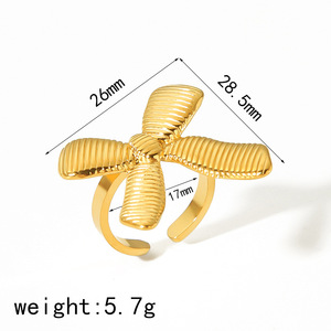 European American Style Bow <b>Ring</b> Gold <b>Adjustable</b> Women's Jewelry Gift Fashionable Geometric Design - Product Image 4