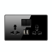 Prise britannique 13A version Hong Kong avec charge rapide USB, panneau tactile intelligent, trois trous, carrée, noire, en verre trempé