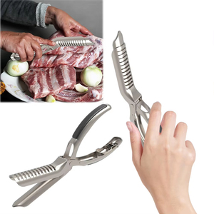 Removedor de membrana de costilla de acero inoxidable, guía de agarre antideslizante ergonómica, herramienta de preparación de costillas para barbacoa, pelador de piel - Product Image 1