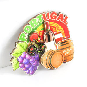 مغناطيسات ثلاجة تذكارية مخصصة من البرتغال، مغناطيسات خشبية ملونة ثلاثية الأبعاد على شكل ديك برتغالي وترام وجيتار وزجاجة نبيذ - Product Image 2