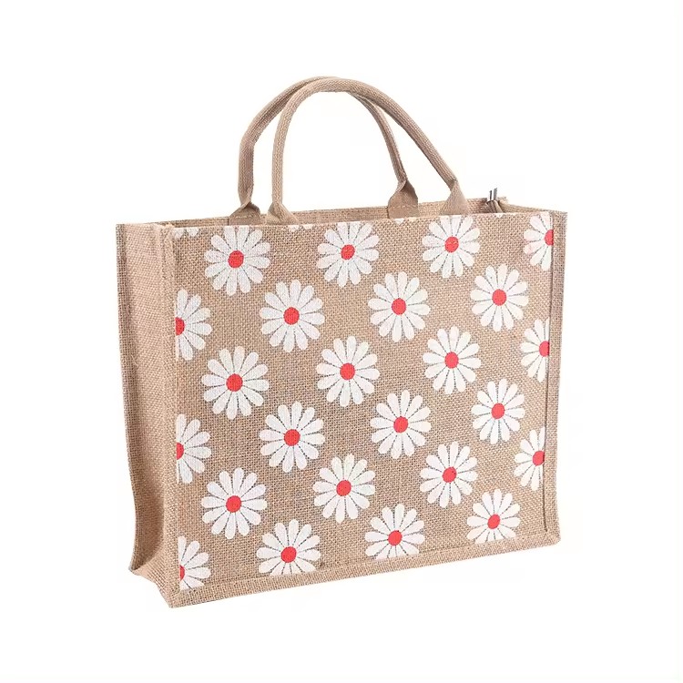 Wholesale Plain Hessian Large Natural Eco Friendly Burlap Jute Shopping Tote Beach Bag With zipper