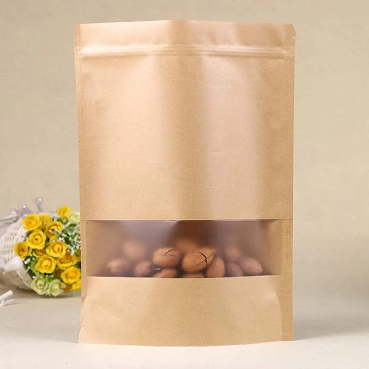 कस्टम मुद्रित खड़े हो जाओ Doypack क्राफ्ट पेपर खाद्य पाउच पैकेजिंग बैग के साथ जिपर