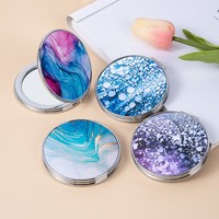Vente en gros miroir de poche pour femmes petit miroir de voyage grossissant 2X imprimé fleur sac à main miroir compact cadeau unique pour artistique