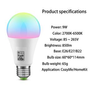 <span class=keywords><strong>Ampoule</strong></span> connectée WiFi SIXWGH 9W <span class=keywords><strong>HomeKit</strong></span> à changement de couleur, 16 millions de couleurs, blanc réglable (2700K-6500K), compatible avec Alexa/Google Home APP - Product Image 3