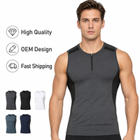 Débardeur de sport personnalisé de haute qualité avec logo, sans manches, à compression, col zippé, séchage rapide, respirant, pour entraînement en salle de sport, conception OEM ODM