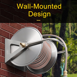 Carrete de Manguera de Acero Inoxidable 201 y 410, Montaje en Pared, Portátil, Fácil Instalación, para Jardín, Lavado de Autos, con Conector de Latón - Product Image 1