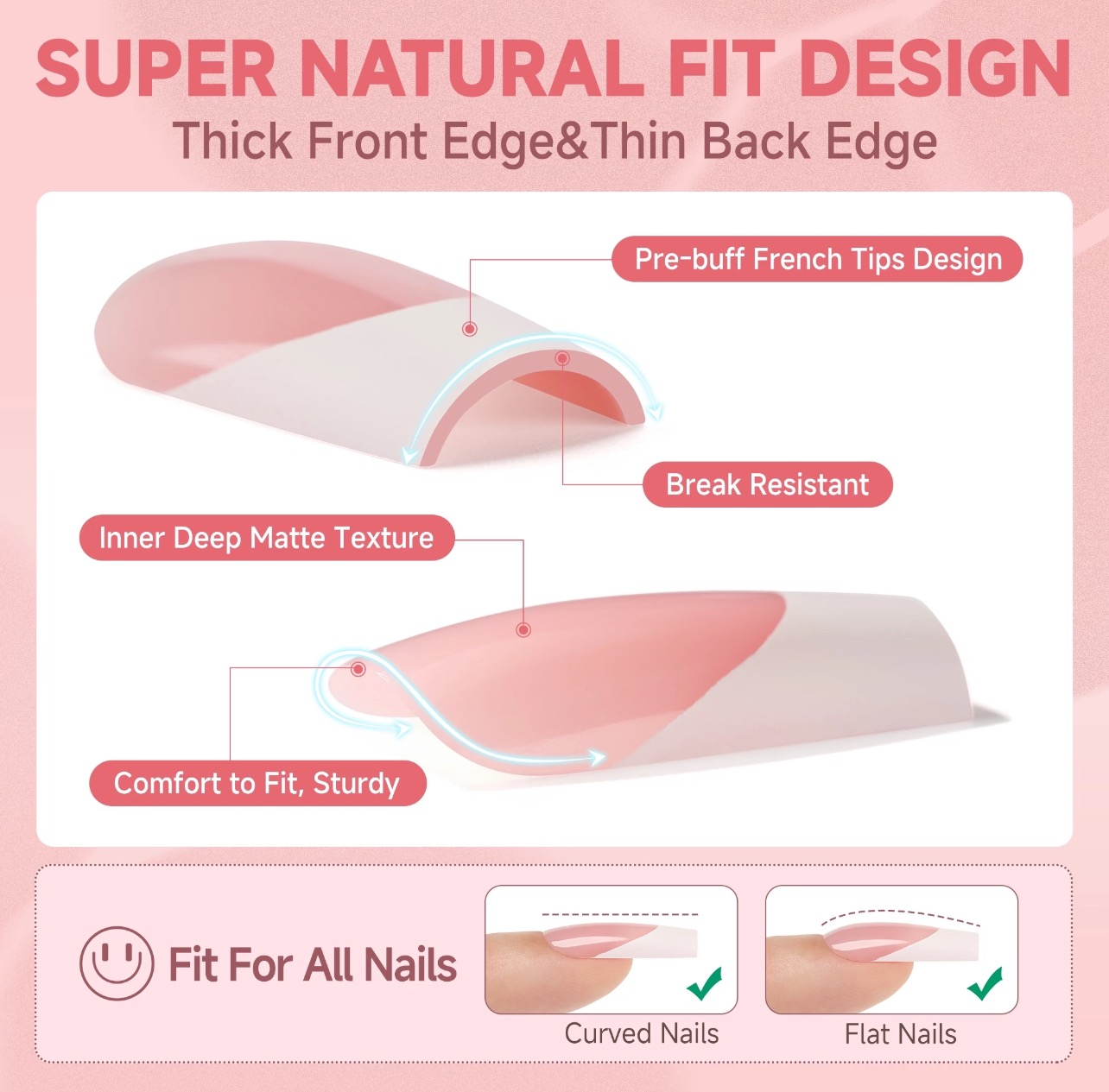 red french tips press on nails short