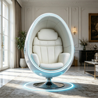 Fauteuil lounge futuriste en fibre de verre en forme d'œuf avec éclairage d'ambiance LED et revêtement blanc pour l'intérieur de la maison moderne