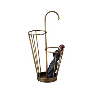 Paragüero de Metal Vintage con Acabado de Latón Antiguo, Soporte Independiente de Una Sola Cara para Decoración del Hogar - Product Image 1