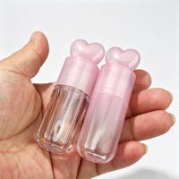 Tube de brillant à lèvres en plastique dégradé rose de 5 ml avec capuchon en forme de cœur, emballage de maquillage pour gloss, flacon de rouge à lèvres liquide