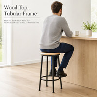Tabouret de bar moderne sans dossier, hauteur comptoir, assise en bois massif, structure métallique, pour extérieur, écologique, résistant à l'eau, usage commercial