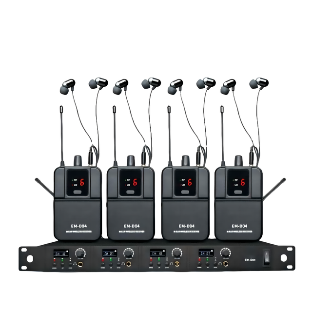 Professional COKYIS EM-D04 VHF 4-Channel Mono Wireless In-Ear Monitor System Data Cable Universal Voltage 110-240V for Stage