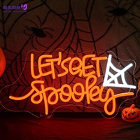Letrero LED de Neón Personalizado con Diseño de Telaraña y Fantasma para Halloween, con la Frase "Let's Get Spooky", Luz LED USB para Decoración Comercial y Festiva de Halloween
