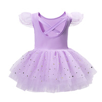 Robe de ballet populaire pour filles avec manches chatoyantes et dos croisé, idéale pour l'entraînement de danse