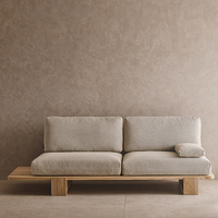 Set Sofa Persegi Modern Desain Tufted Isi Spons Sofa Bed Putar Gaya Wabi-sabi Jepang Furnitur Ruang Tamu Kayu Solid