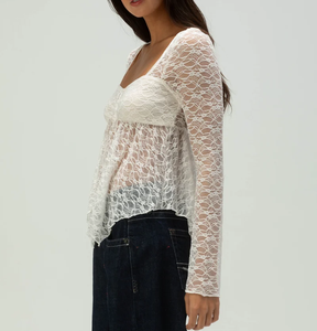 Oem phụ nữ trắng sexy Corset Top dài tay áo sơ mi lưới ren Áo sơ mi Tops Crop Top đối với phụ nữ - Product Image 4