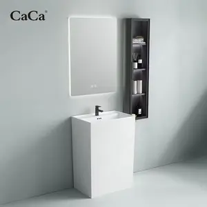 CaCa Ceramic Basin 1 Piece Rectangular Pedestal Hand Wash Basin Pedestal Sink With For Bathroom