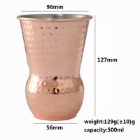 Tasse à cocktail indienne en acier inoxydable 304, bord roulé, design martelé, finition cuivre, durable, réutilisable, 60 ml/520 ml, écologique