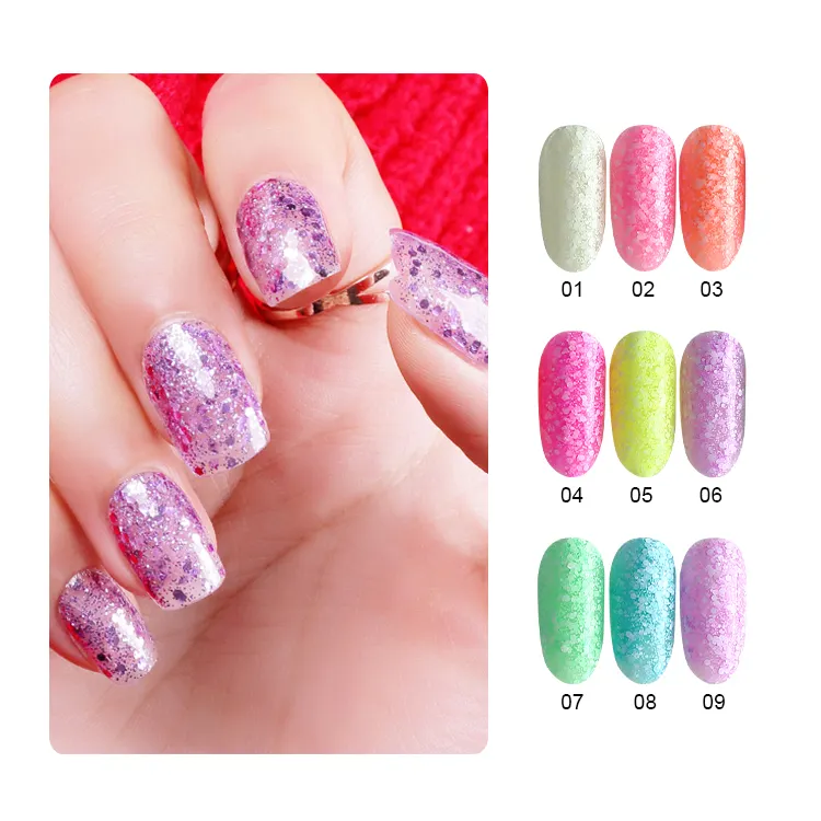 Langdurige Private Label Neon Kleur Zomer Witte Sneeuwvlokken Pailletten Glitter Nail Gel Polish