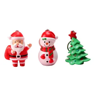 Promotion Portable 3D Cartoon Santa Claus Tree Snowman Sound LED Light Plastic Christmas Keychain