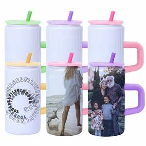 16oz Stainless Steels Can Shaped Mugs Sublimation Glass Tumbler With Handle and <b>Straw</b> Colored Mason Jar for Heat Transfer Press - Product Image 4