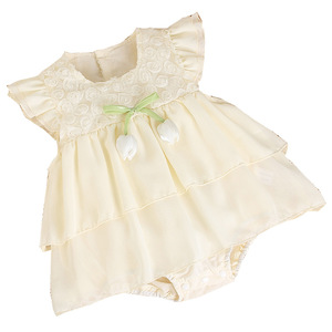 Vestito Estivo per <span class=keywords><strong>Neonati</strong></span> <span class=keywords><strong>Unisex</strong></span> Beige, Tutina Senza Maniche in Cotone, Design Principessa, Grazioso Abito a Bretelle - Product Image 5