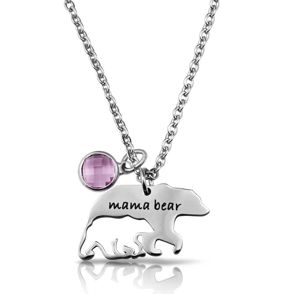 Thanksgiving New Fashion Stainless Steel Bear Design Crystal 12 Colour Birthstone Necklace For Women Jewelry