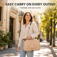 Sac de transport pliable en cuir et EVA pour animaux de compagnie, avec trous d'aération pour chats et petits chiens, sangle d'épaule détachable, design respirant et écologique
