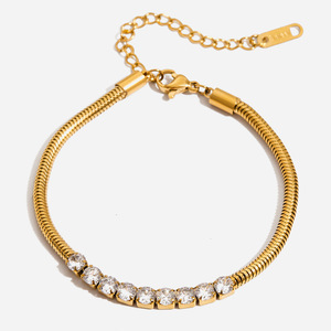 Gold Stainless Steel <b>Bracelet</b> With <b>White</b> Zircon Channel Setting For Gift Jewelry - Product Image 1
