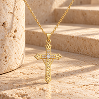 Pendentif breloque en alliage de laiton plaqué or 18 carats avec zircon, motif croix, pour la fabrication de colliers et bracelets, accessoires de mariage chrétien