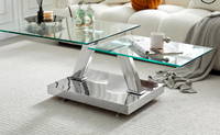 Table basse convertible au design moderne Mobilier de salon extensible en verre à la mode Table rotative pliable décorative