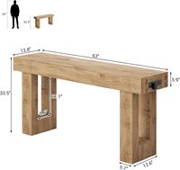 Console de style farmhouse de 63 pouces avec prises électriques et lumière à détecteur, meuble de rangement en bois pour entrée, montage facile, pour salon et couloir