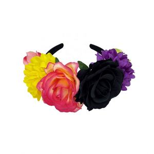 Diadema mexicana con corona de flores rosas simuladas para mujer, tocado de Halloween PARA EL Día de los muertos, Aro para el pelo de fiesta de <span class=keywords><strong>estambre</strong></span> colorido - Product Image 1