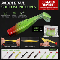 Leurre de pêche souple flottant en ABS/PVC de 80 mm, queue en T, pack de 6 pièces, action de nage réaliste à haute élasticité, pour achigan, perche, brochet, ODM OEM