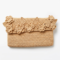 Pochette en raphia au crochet, style bohème floral, fermeture éclair étanche, sac banane pour femme, usage quotidien, fait main à Madagascar