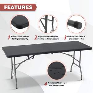 Table pliante en métal pour fêtes et événements en plein air (Blanc 6 FT 70x29) (Noir 6 FT) - Product Image 4