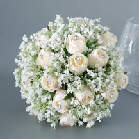 Bunga Buatan Mawar Buket Mawar Sutra Baby Breath Buket Pengantin untuk Pernikahan Buket Pengiring Pengantin untuk Dekorasi Pernikahan