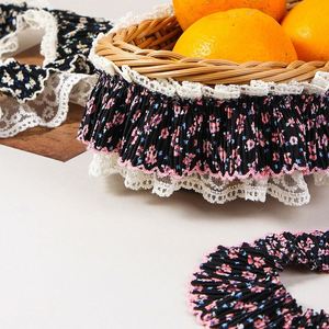Petite jupe plissée en mousseline à motifs floraux, ruban, dentelle, robe d'été décontractée avec bordure à motif de bourgeons floraux, ourlet tissé, décoration pour vêtements pour animaux de compagnie - Product Image 3