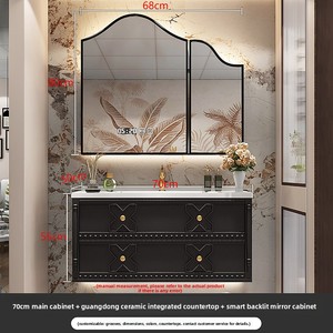 Mueble de Baño de Pared Estilo Vintage Francés Personalizado con <span class=keywords><strong>Lavabo</strong></span> Integrado de Cerámica Curvado en Caliente, <span class=keywords><strong>Lavabo</strong></span> Inteligente para Maquillaje - Product Image 6