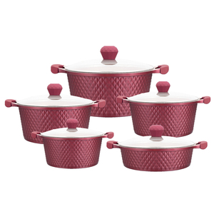 Marmites en aluminium moulé Tine Diamond avec couvercle en verre, 10 pièces, personnalisables, pour soupes et bouillons, grands ensembles de batterie de cuisine à induction pour la famille - Product Image 1
