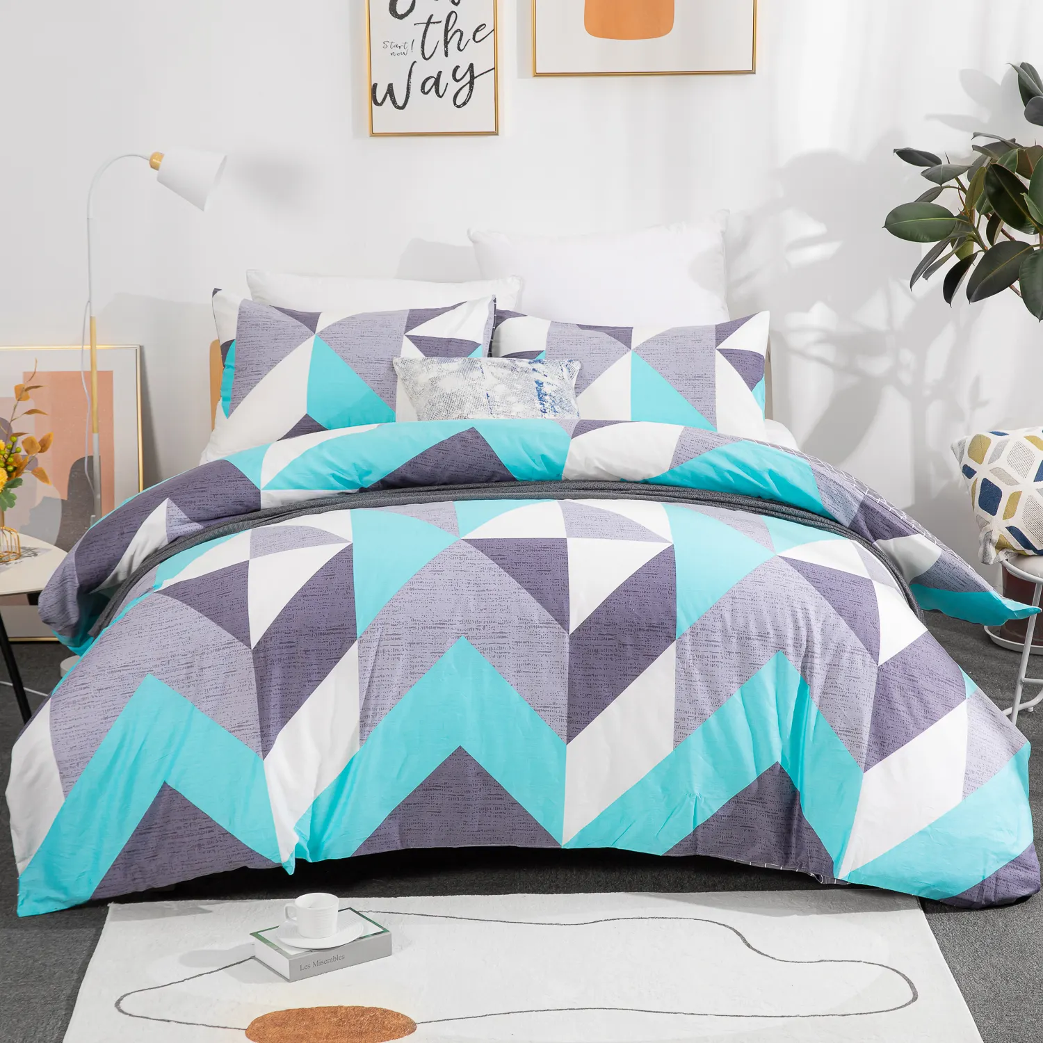 Großhandel Digitaldruck Bett bezug Sets Polyester Mikro faser Bett bezug Bettwäsche Set Mit Geometrischem Muster
